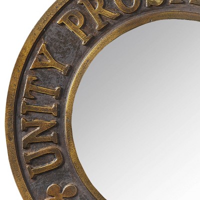 Handcrafted Round Bronze Wall Mirror with Positive Affirmations