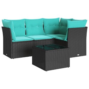 vidaXL 4 Piece Patio Sofa Set with Cushions Black Poly Rattan - Black With Table - 1 of 4