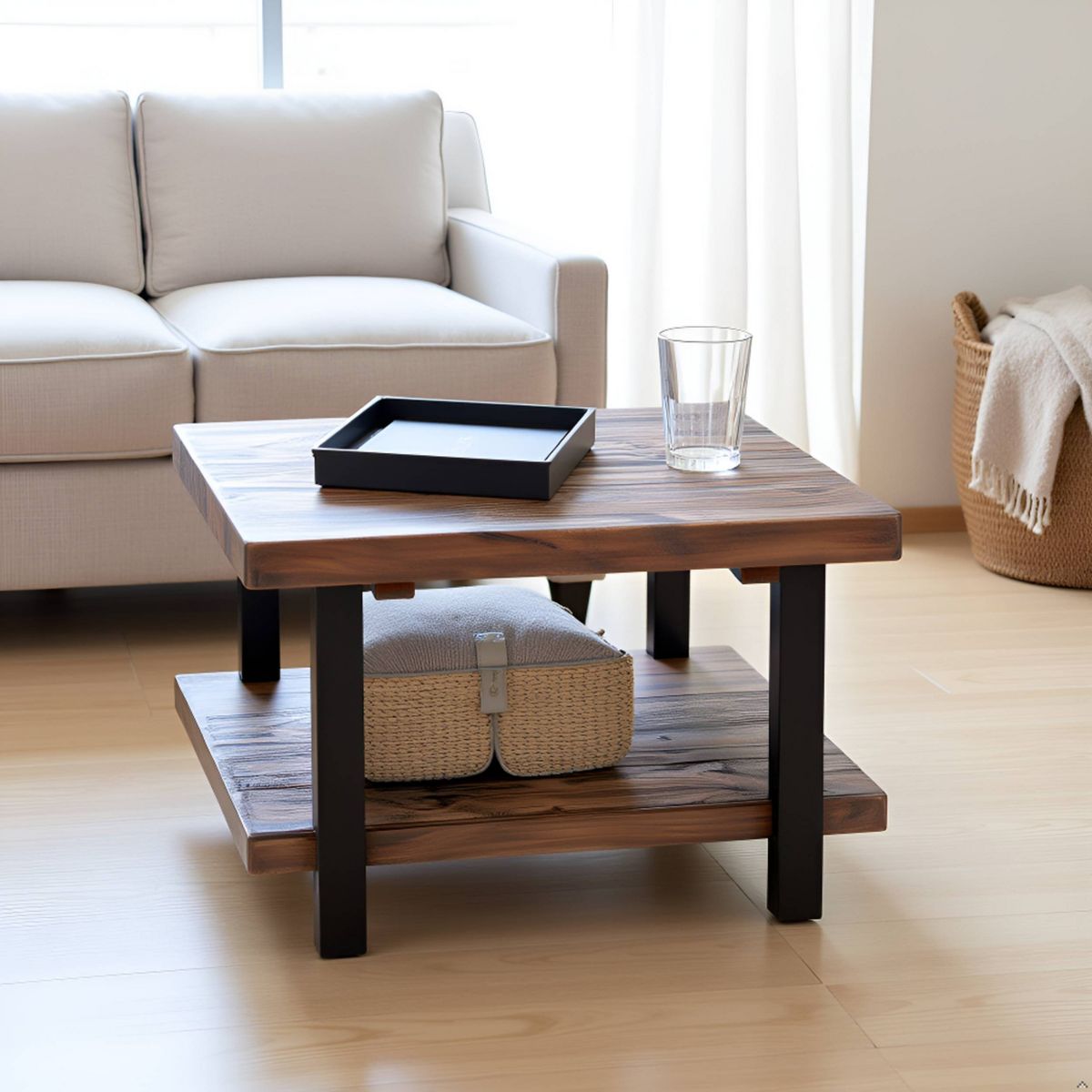 Pomona Metal and Wood Square Coffee Table - Alaterre Furniture - thumbnail 7