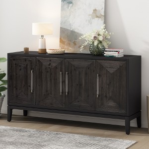 59.6"W Versatile Sideboard with Brushed Doors and Fir Veneer, 4-Door Storage Cabinet with Elegant Handles 4S - ModernLuxe - 1 of 4