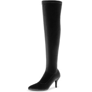 Perphy Women's Faux Velvet Pointy Toe Stiletto Heels Over the Knee High Boots - 1 of 4