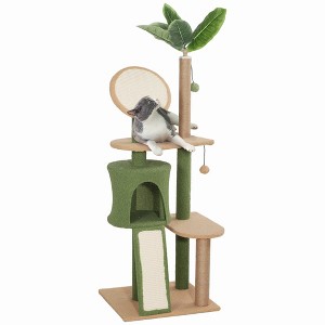 PawHut Cat Tree for Large Adult Indoor Cat with Green Leaves, 55 Inch Cat Tower with Scratching Posts, Cat Condo, Scratching Pad, Ramp, Dangling Balls - 1 of 4