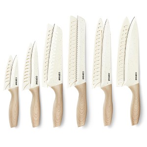 CAROTE 12PCS Knife set with Blade Guards,Granite Nonstick Ceramic Coating,Stainless Steel blade, Wooden Handle, Essential knife set,White - 1 of 4