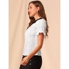 INSPIRE CHIC Women's Doll Collar Ruffled Short Sleeve Polka Dots Blouse - 4 of 4