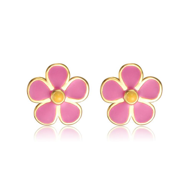 14k Gold Plated Fuchsia-Pink & Yellow Enamel Daisy Stud Earrings, 1 of 4
