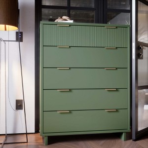 GDFStudio Jackie 38" Modern 5-Drawer Solid Wood Tall Dresser with Ribbed Front, Sage Green - 1 of 4