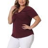 Agnes Orinda Women's Plus Size Ribbed Knit Cut-Out Twist Knot V Neckline Short Sleeve T-Shirt - 2 of 4
