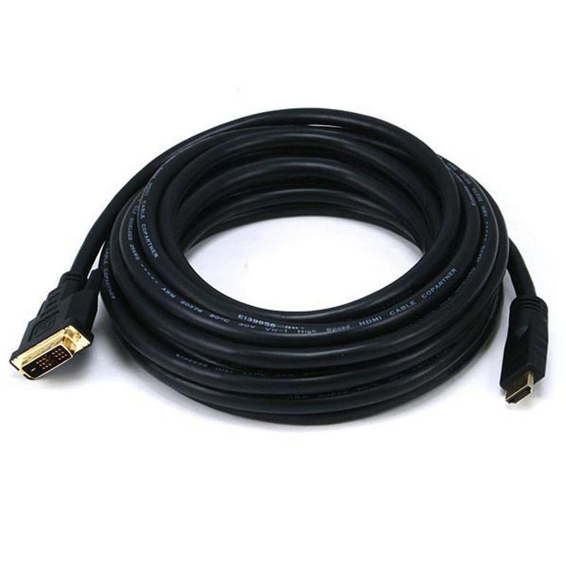 Monoprice HDMI to DVI Adapter Cable - 25 Feet - Black | Standard, 26AWG CL2, Ferrite Cores, Compatible with AVCHD / PlayStation 3 and More, 1 of 4