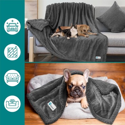 Large Plaid Light Grey Waterproof Reversible Pet Blanket