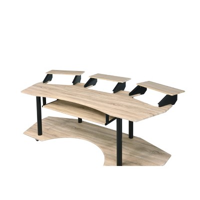 Natural Oak Studio Desk with Keyboard Tray and Hutch