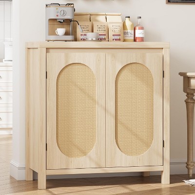 Coolmee Mid Century Sideboard Buffet - Retro Storage Cabinet with Rattan Doors & Adjustable Shelf, Accent Console for Living Room, Dining Room