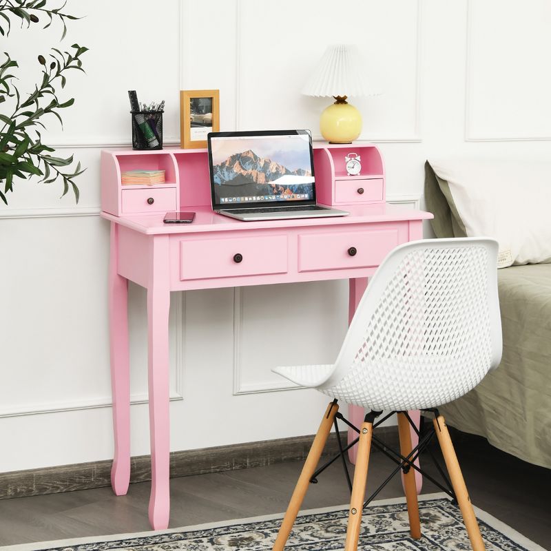 Costway Writing Desk Mission White Home Office Computer Desk 4 Drawer White\Black\Pink, 4 of 11