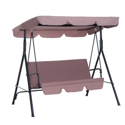 Outsunny 3-Person Porch Swing with Stand, Outdoor Swing for Patio Porch with Adjustable Tilt Canopy & Comfortable Swing Bench-Style Seat, Steel Frame