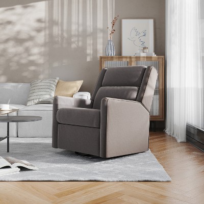 Dark Gray Metal Swivel Recliner with Plush Upholstery