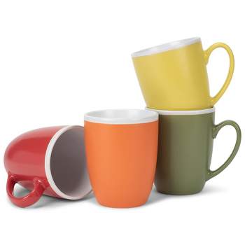 Elanze Designs Solid Color Warm Red Orange Yellow 16 ounce Matte Ceramic Mugs Assorted Set of 4