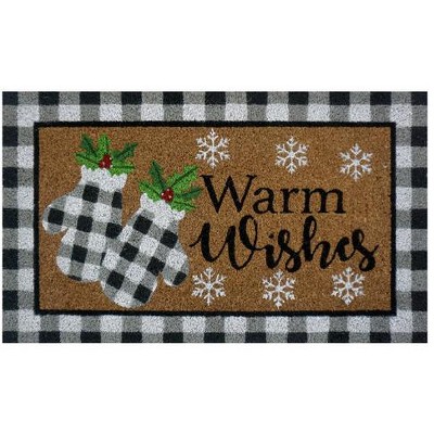 Checkered Snowflakes Winter Natural Fiber Coir Doormat Welcome 18" x  30"