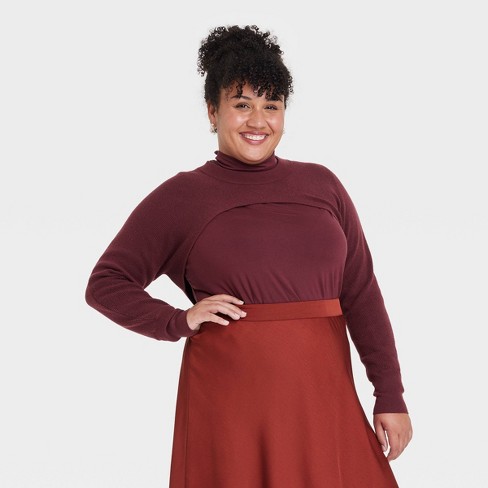 New PLUS SIZE Womens BURGUNDY SLOUCHY LONG SLEEVE SHIRT TUNIC POCKETS 1X 2X  3X