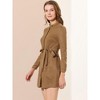 Allegra K Women's Long Sleeve Casual Faux Suede Belted Elegant Button Down Mini Dress - 3 of 4