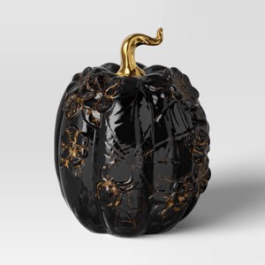 Halloween Ceramic Pumpkin Black - Threshold™ - 1 of 3