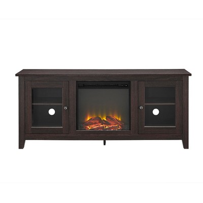 Transitional Glass Door Fireplace TV Stand for TVs up to 65" Espresso - Saracina Home