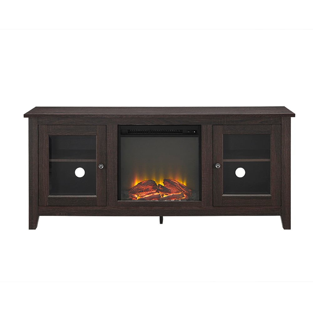 Photos - Mount/Stand Transitional Glass Door Fireplace TV Stand for TVs up to 65" Espresso - Sa