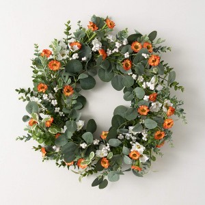 Sullivans Artificial Eucalyptus and Flower Wreath 23"H; Pink - 1 of 3