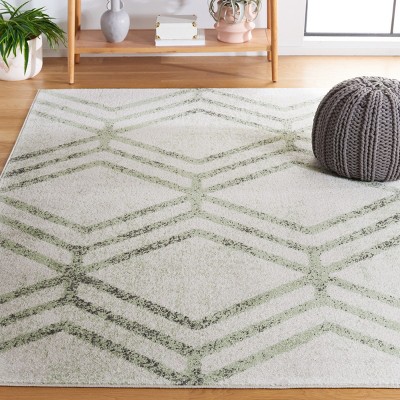 Ivory and Sage Geometric Hand-Knotted 6' x 9' Rug