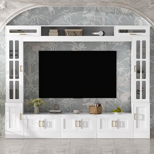 Wall Unit Entertainment Center with Bookshelves for TVs Up to 80", Large TV Stand Media Console with Glass Doors&Adjustable Shelves - ModernLuxe - 1 of 4