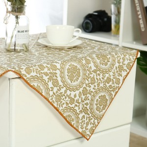 PiccoCasa Square Vinyl Water Oil Resistant Golden Turntable Flower Printed Tablecloths 24" x 24" - 1 of 4