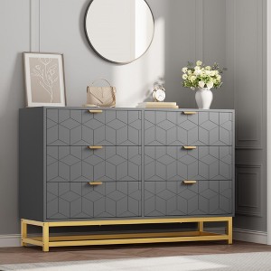 6 Drawer Double Dresser,Modern Dresser for Bedroom with Gold Handles,Long Storage Organizer - 1 of 4