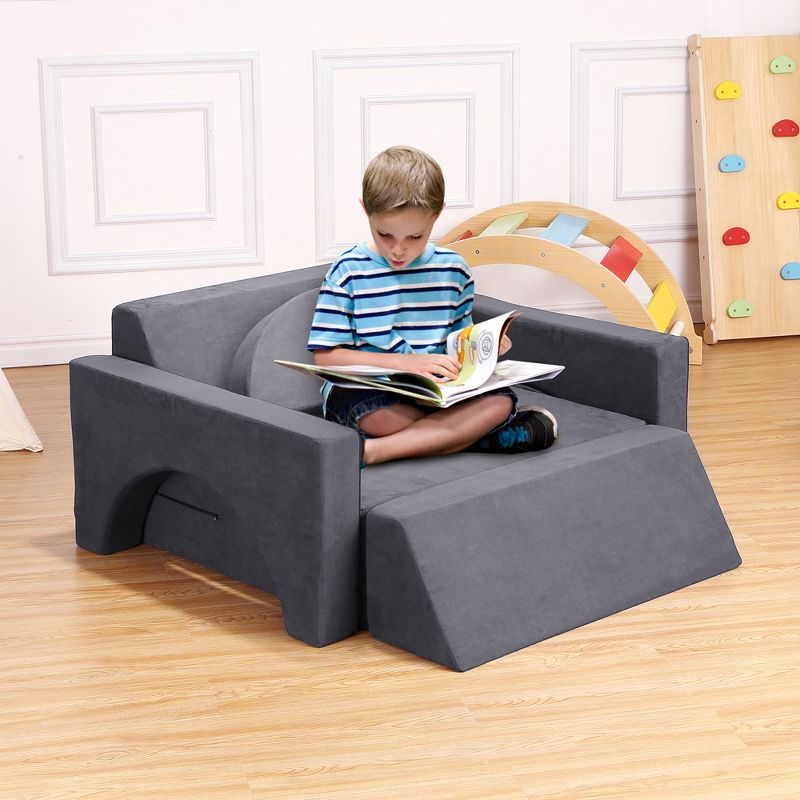 7 Pieces Modular Kids Play Couch, Toddlers Convertible Play Couch Sofa, 3 of 8