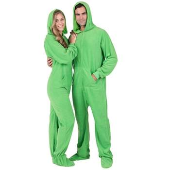 Footed Pajamas - Emerald Green Adult Hoodie Fleece Onesie
