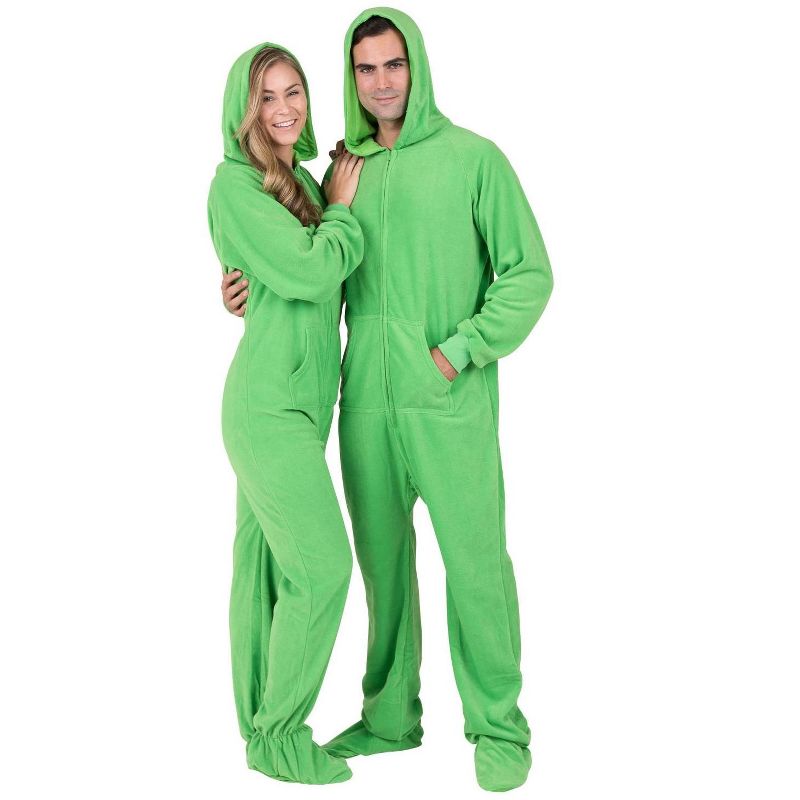 Footed Pajamas - Emerald Green Adult Hoodie Fleece Onesie, 1 of 5