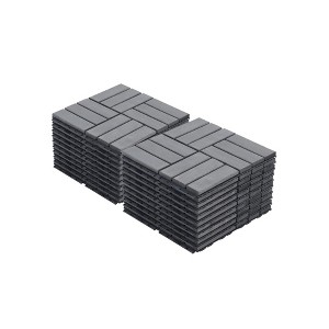 20 PCS Interlocking Deck Tiles Checker Pattern, 12" x 12" Square Light Gray Acacia Hardwood Outdoor Flooring - 1 of 4