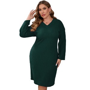 Clearlove Plus Size Sweater Dresses for Women Long Sleeve Crew Neck Knit Dress - 1 of 4