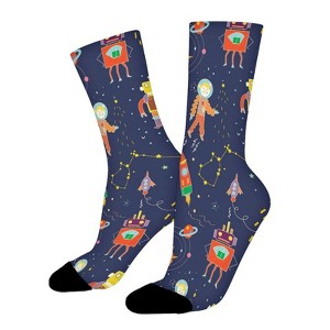 Funny Space Pattern Women Printed Crew Socks Funny Funky Socks Soft Polyester Novelty Gifts for Artists Men - 1 of 1