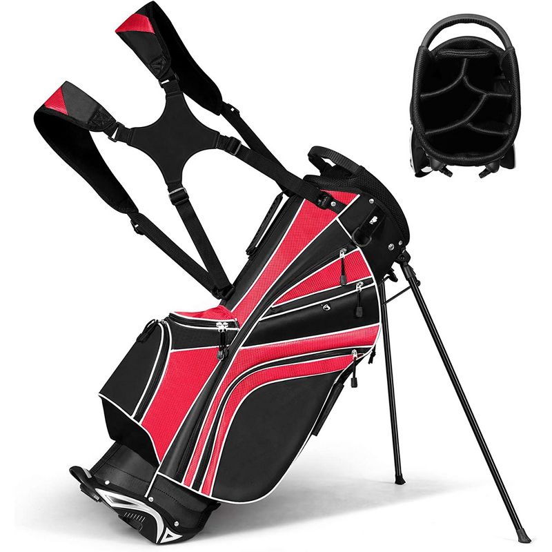 Costway Golf Stand Cart Bag Club w/6 Way Divider Carry Organizer Pockets Storage Red, 1 of 11