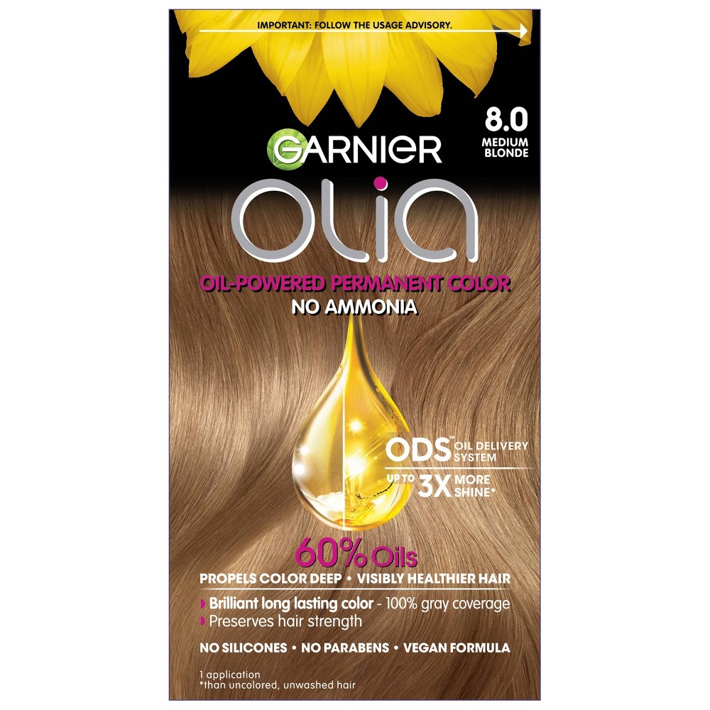 Photos - Hair Dye Garnier Olia Oil Permanent Hair Color - 8.0 Medium Blonde - 1 kit - 6.3 fl 
