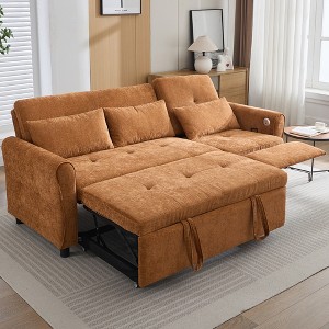 82" Chenille Sleeper Recliner Sofa with Adjustable Backrest, USB Ports and Reversible Chaise - 1 of 4