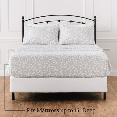 Chanasya Microfiber Bed Sheet Set 4-Piece - Soft Floral Leaves Print - Queen — фото 3