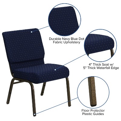 Navy Blue Fabric and Gold Steel Stacking Chair