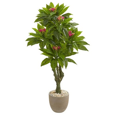 Nearly Natural 5-ft Plumeria Artificial Tree in Decorative Planter (Indoor/Outdoor)