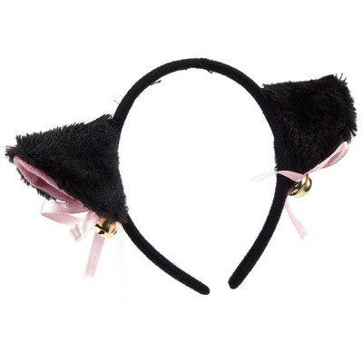 Juvale Pink & Black Cat Kitty Fluffy Ear Jingle Bell Headband, Dress-Up Party Supplies Cosplay Halloween