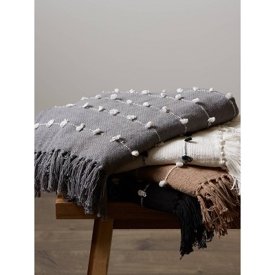 Stone Woven Cotton 50"x60" Throw with Chic Fringe Detail