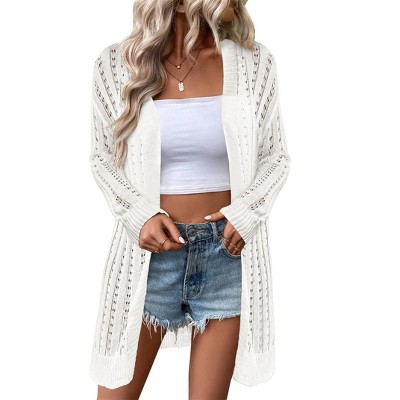 Clearlove Womens Open Front Lightweight Cardigan Sweaters Crochet Long Sleeve Cardigans Summer Boho Beach Swimsuit Cover Up.