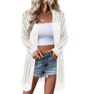 Clearlove Womens Open Front Lightweight Cardigan Sweaters Crochet Long Sleeve Cardigans Summer Boho Beach Swimsuit Cover Up. - 1 of 4