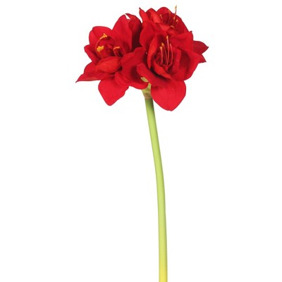 Artificial (Pk/3) Single Velvet Amaryllis (28") Red - Vickerman
