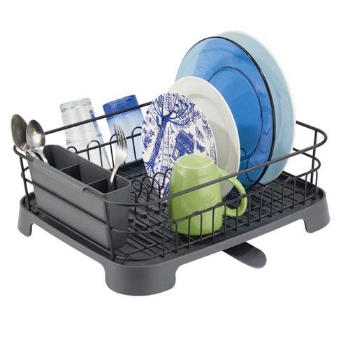 Mdesign Alloy Steel Sink Dish Drying Rack Holder - Matte Black/slate :  Target