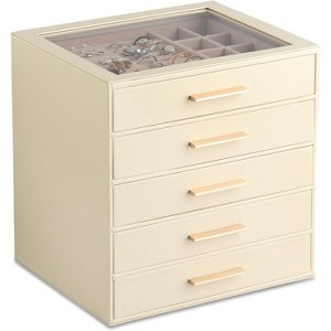 3-Layer Jewelry Box with Clear Lid Drawer and PU Leather Exterior - 1 of 4