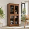 Spassway White/Walnut Storage Cabinet Floor Cabinets with See-Through Glass Doors and Shelves Shelving Unit for Organizing Living Room Kitchen - 2 of 4